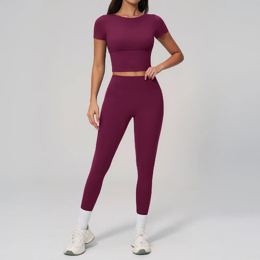 Yoga Clothing 2-Piece Set Fitness Suit Slim Yoga Short Sleeve Fitness Suit Running Sports Leggings Women Quick Drying Tracksuits