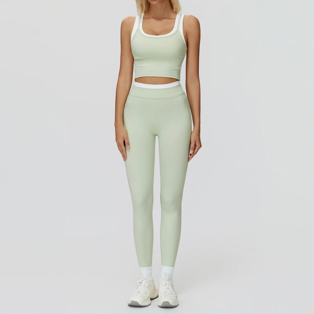 Seamless Yoga Set Sportswear Women 2PCS Workout Set Gym Top Female Clothing Fitness Bra High Waist Leggings Ribbed Sports Suit