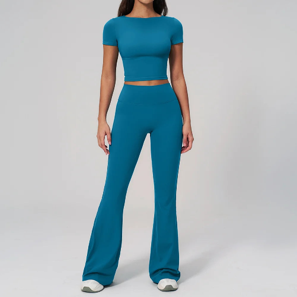 Yoga Clothing 2-Piece Set Fitness Suit Slim Yoga Short Sleeve Fitness Suit Running Sports Leggings Women Quick Drying Tracksuits