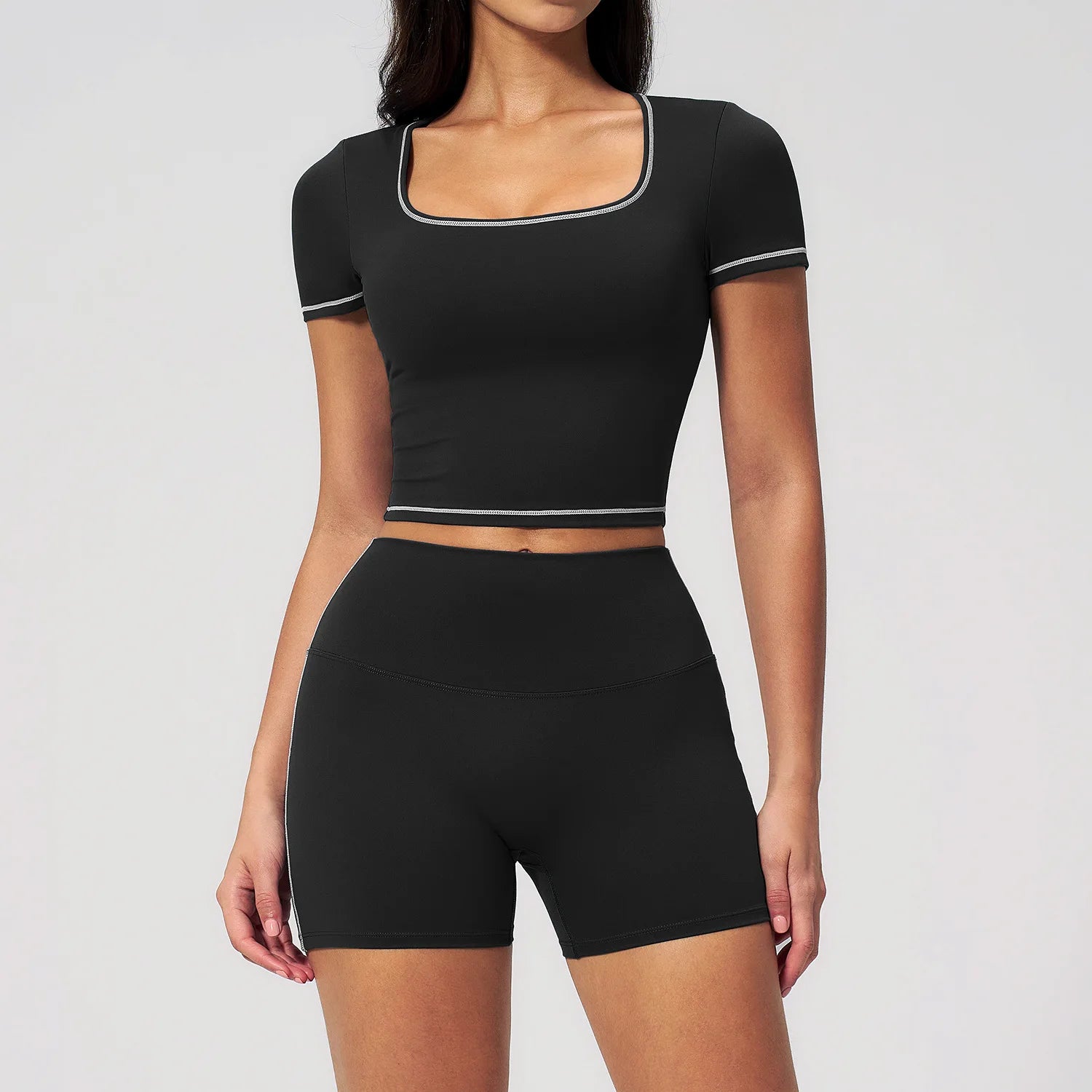2Pcs Women'S Sliming Yoga Suit Pilates Exercise Set Crop Exposed Short Sleeve Leggings Yoga Clothes Outdoor Cycling Tracksuits