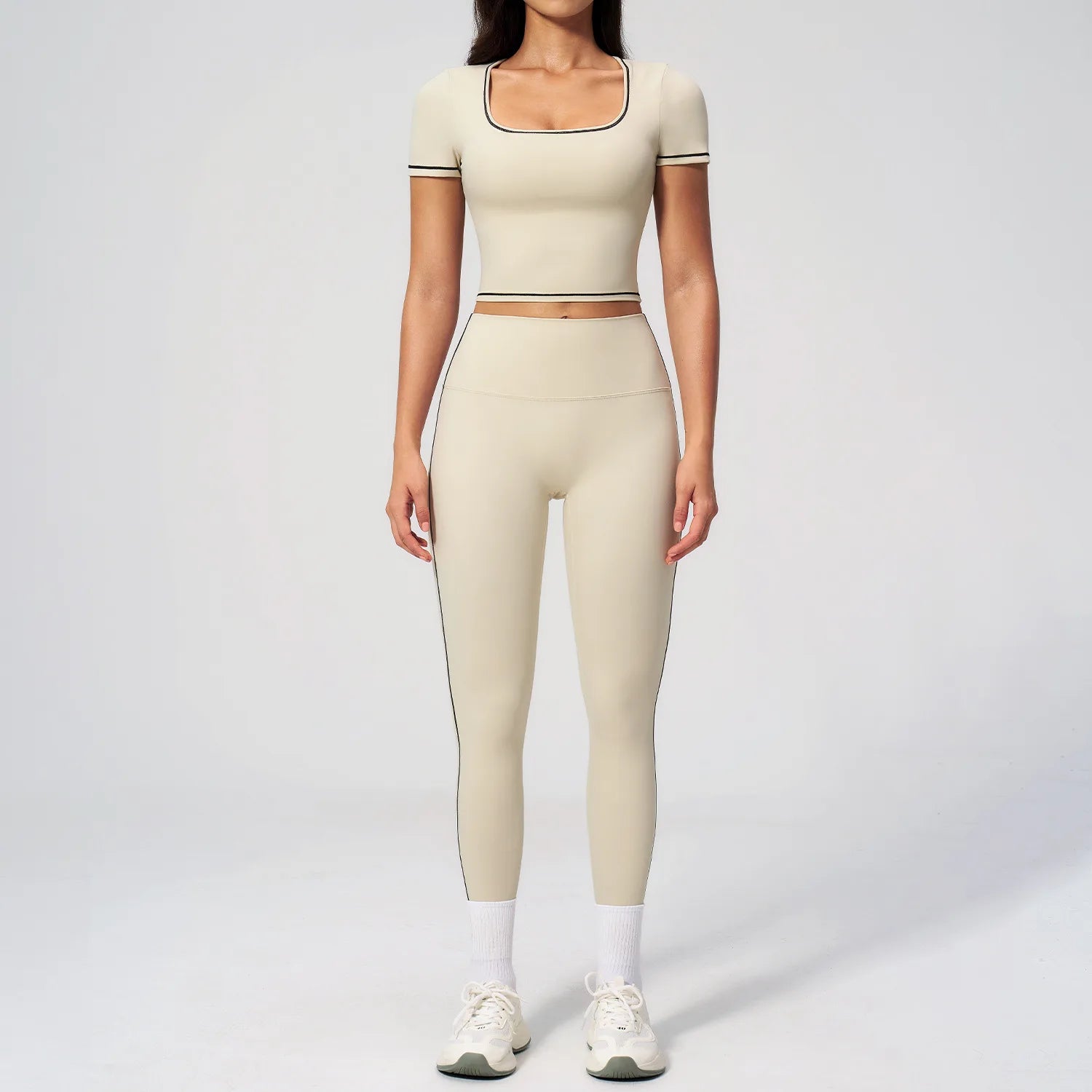 2Pcs Women'S Sliming Yoga Suit Pilates Exercise Set Crop Exposed Short Sleeve Leggings Yoga Clothes Outdoor Cycling Tracksuits