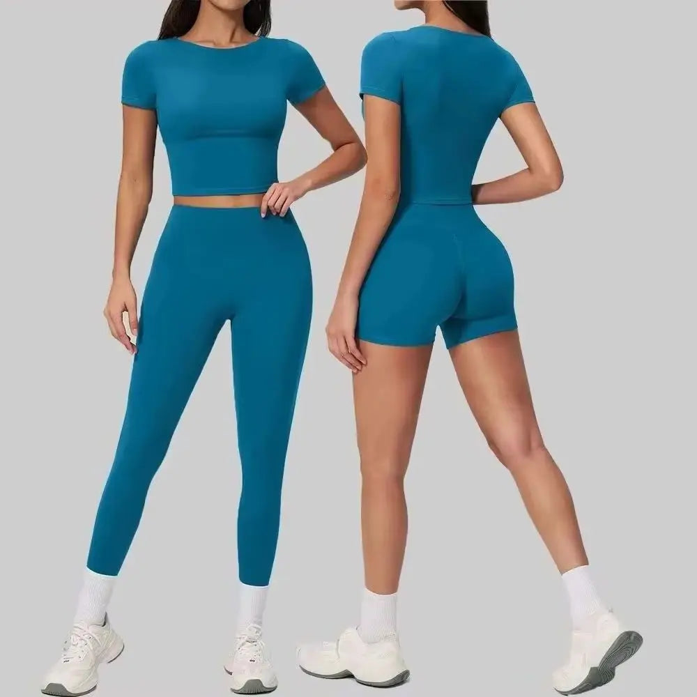 Yoga Clothing 2-Piece Set Fitness Suit Slim Yoga Short Sleeve Fitness Suit Running Sports Leggings Women Quick Drying Tracksuits