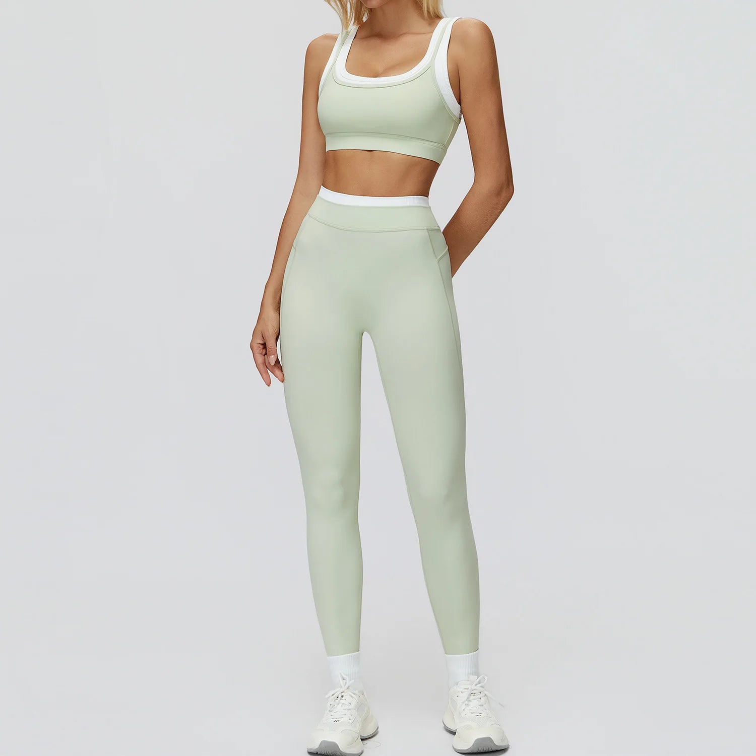Seamless Yoga Set Sportswear Women 2PCS Workout Set Gym Top Female Clothing Fitness Bra High Waist Leggings Ribbed Sports Suit