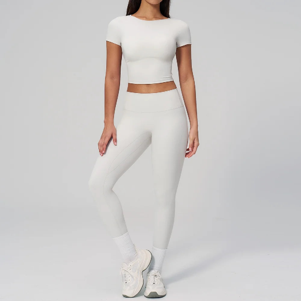 Yoga Clothing 2-Piece Set Fitness Suit Slim Yoga Short Sleeve Fitness Suit Running Sports Leggings Women Quick Drying Tracksuits