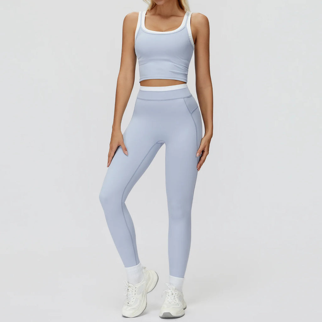 Seamless Yoga Set Sportswear Women 2PCS Workout Set Gym Top Female Clothing Fitness Bra High Waist Leggings Ribbed Sports Suit