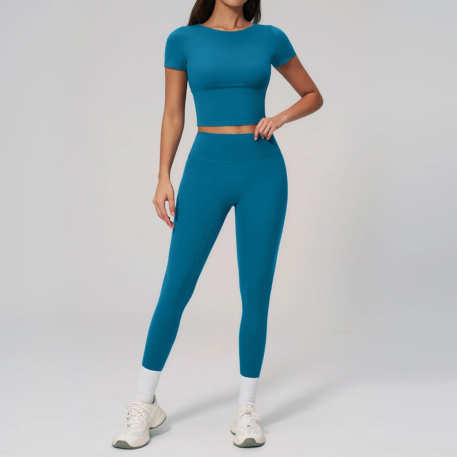 Yoga Clothing 2-Piece Set Fitness Suit Slim Yoga Short Sleeve Fitness Suit Running Sports Leggings Women Quick Drying Tracksuits
