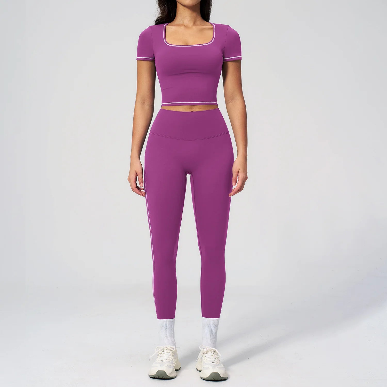 2Pcs Women'S Sliming Yoga Suit Pilates Exercise Set Crop Exposed Short Sleeve Leggings Yoga Clothes Outdoor Cycling Tracksuits