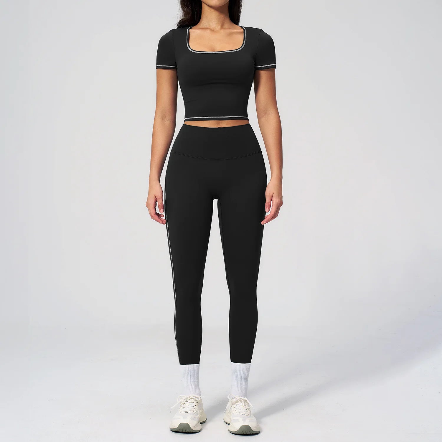 2Pcs Women'S Sliming Yoga Suit Pilates Exercise Set Crop Exposed Short Sleeve Leggings Yoga Clothes Outdoor Cycling Tracksuits