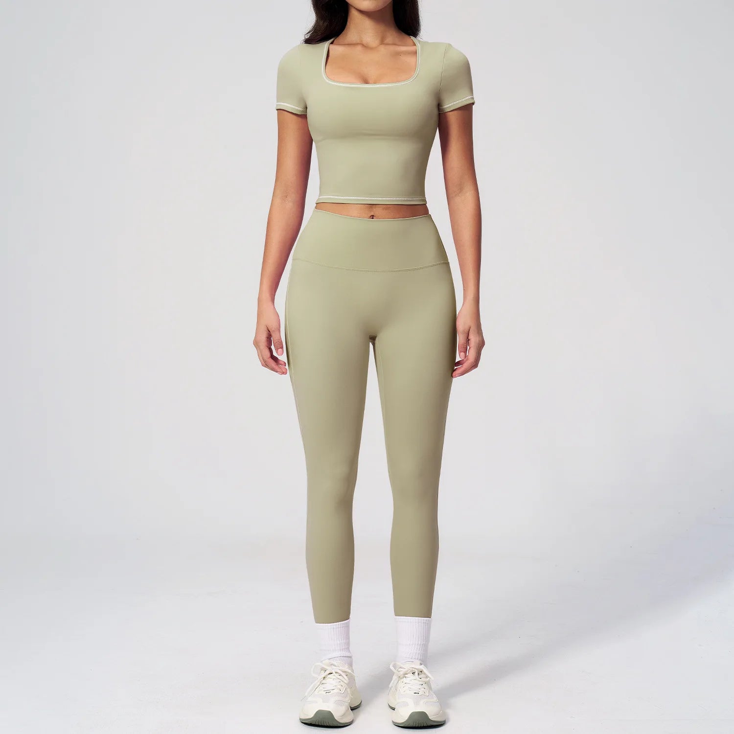 2Pcs Women'S Sliming Yoga Suit Pilates Exercise Set Crop Exposed Short Sleeve Leggings Yoga Clothes Outdoor Cycling Tracksuits