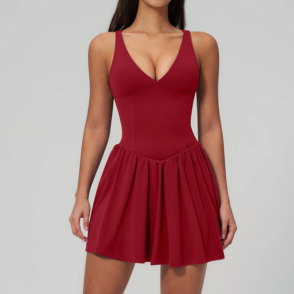 One-Piece Yoga Dress Women'S Yoga Set Ballet Sportswear Running Tennis Sportswear Breathable Slim Fit Suspender Pocket Jumpsuit
