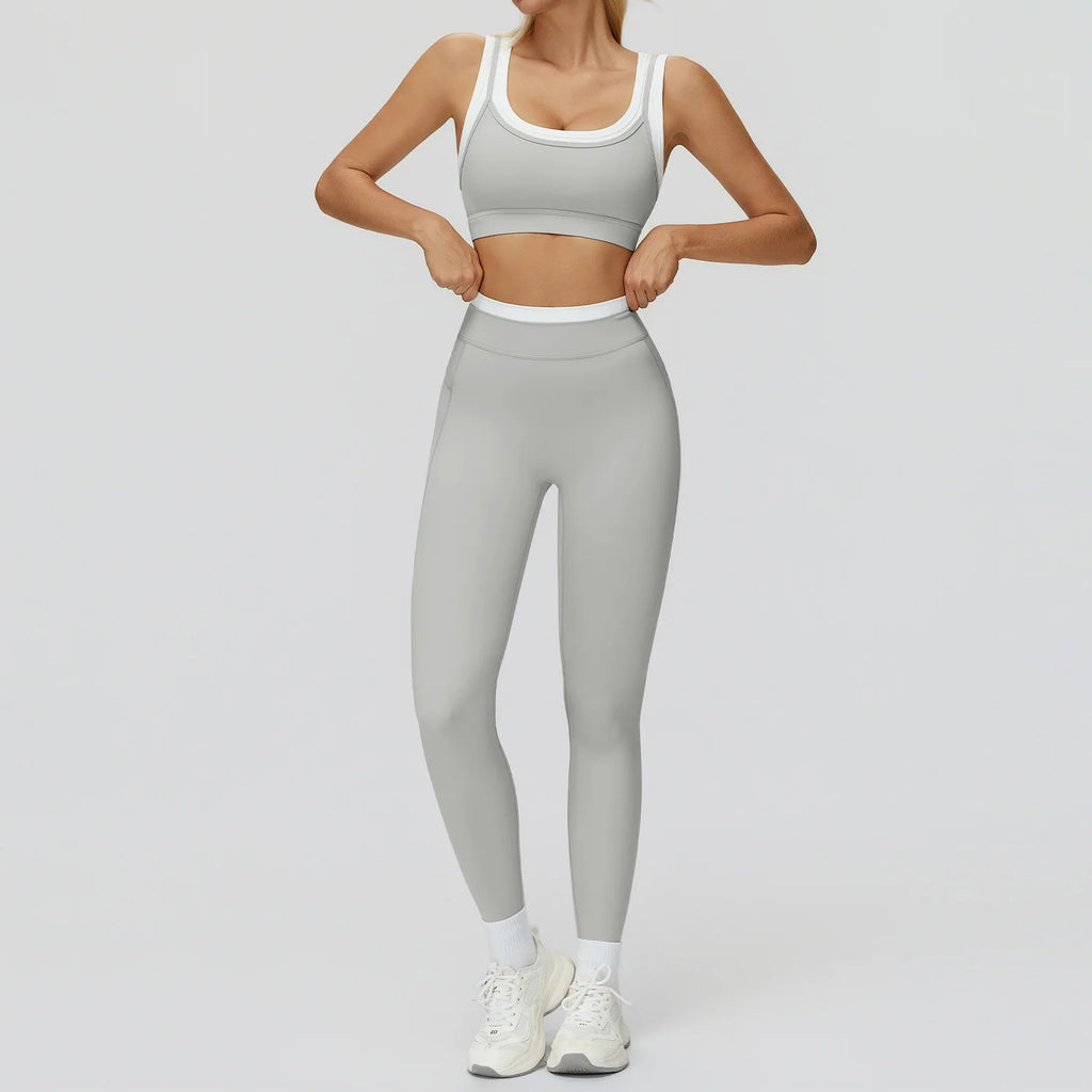 Seamless Yoga Set Sportswear Women 2PCS Workout Set Gym Top Female Clothing Fitness Bra High Waist Leggings Ribbed Sports Suit
