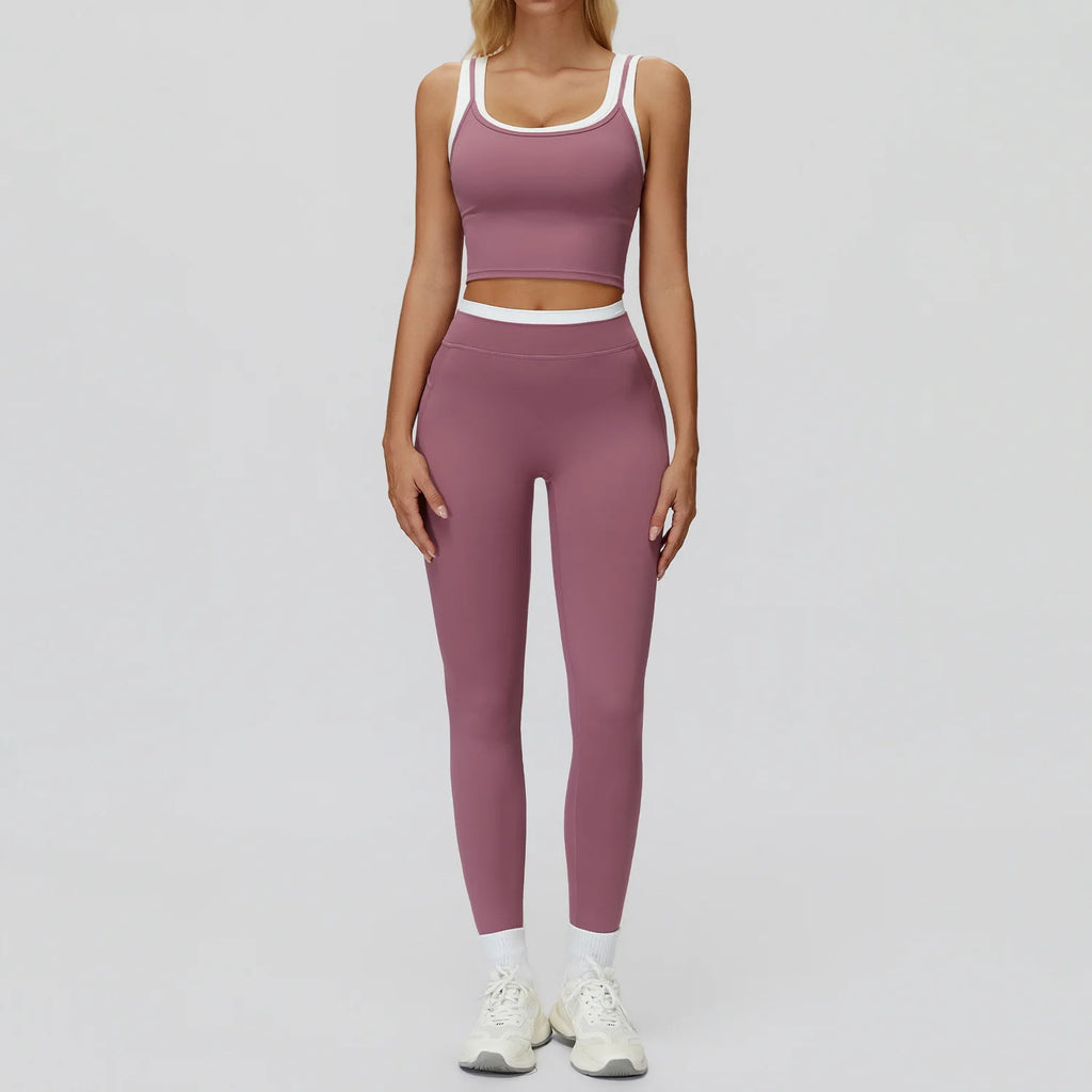 Seamless Yoga Set Sportswear Women 2PCS Workout Set Gym Top Female Clothing Fitness Bra High Waist Leggings Ribbed Sports Suit