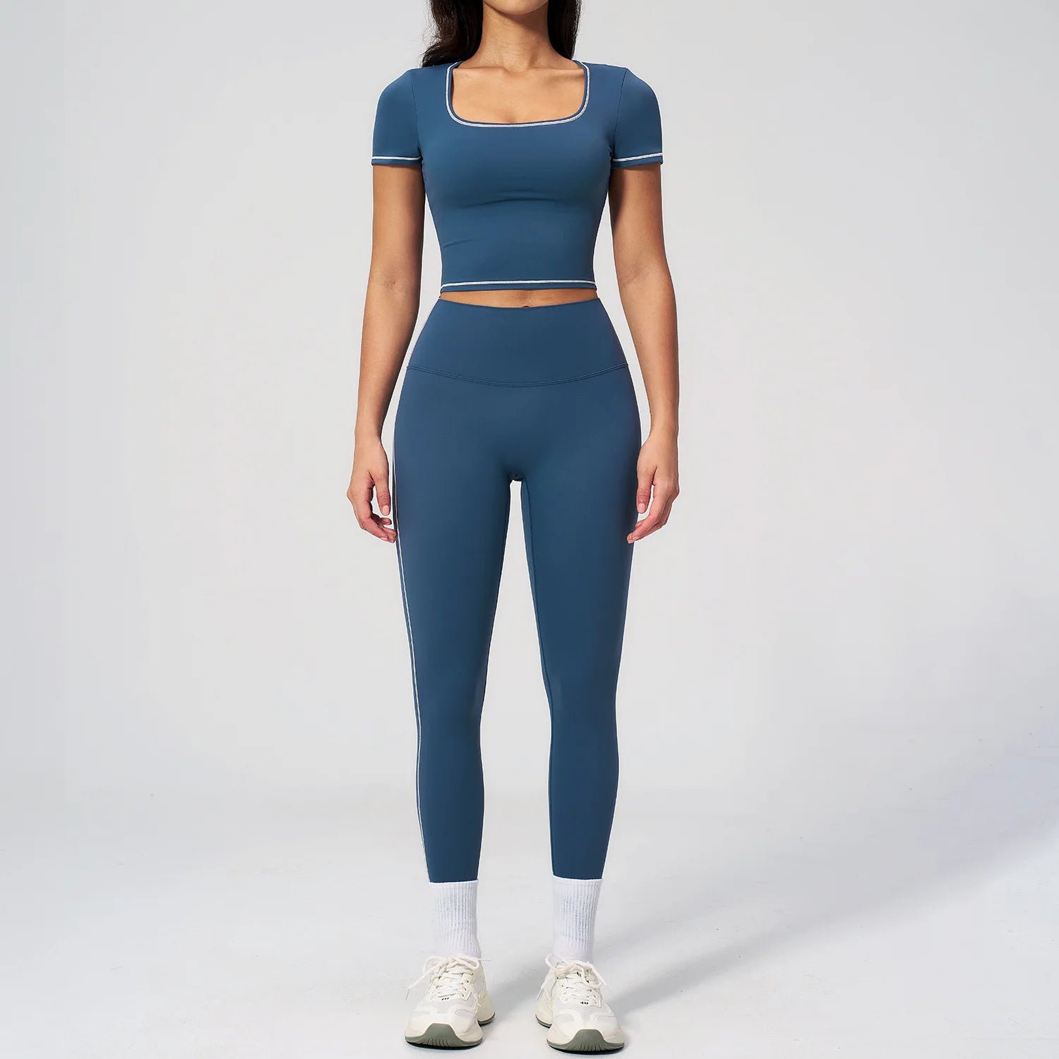2Pcs Women'S Sliming Yoga Suit Pilates Exercise Set Crop Exposed Short Sleeve Leggings Yoga Clothes Outdoor Cycling Tracksuits
