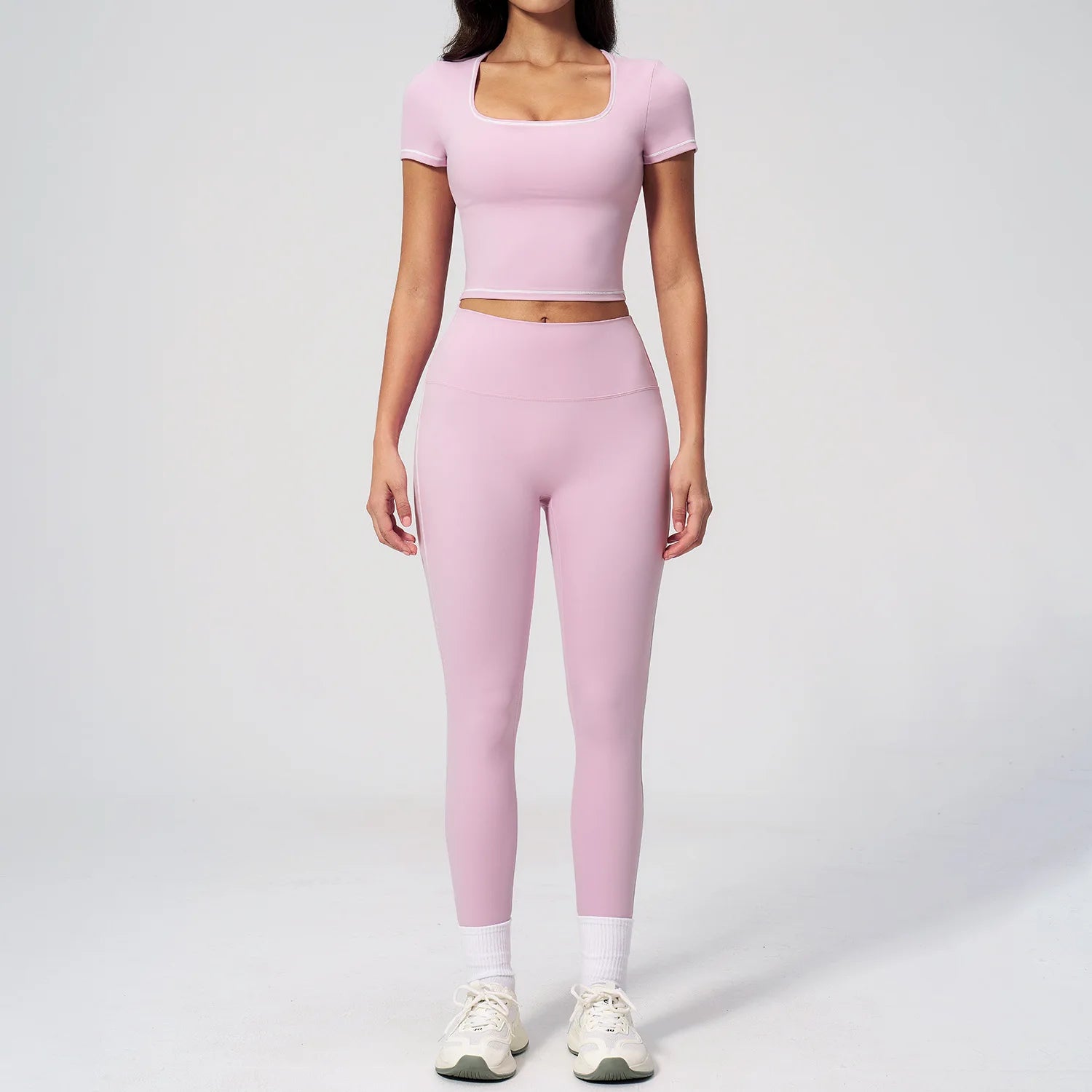 2Pcs Women'S Sliming Yoga Suit Pilates Exercise Set Crop Exposed Short Sleeve Leggings Yoga Clothes Outdoor Cycling Tracksuits