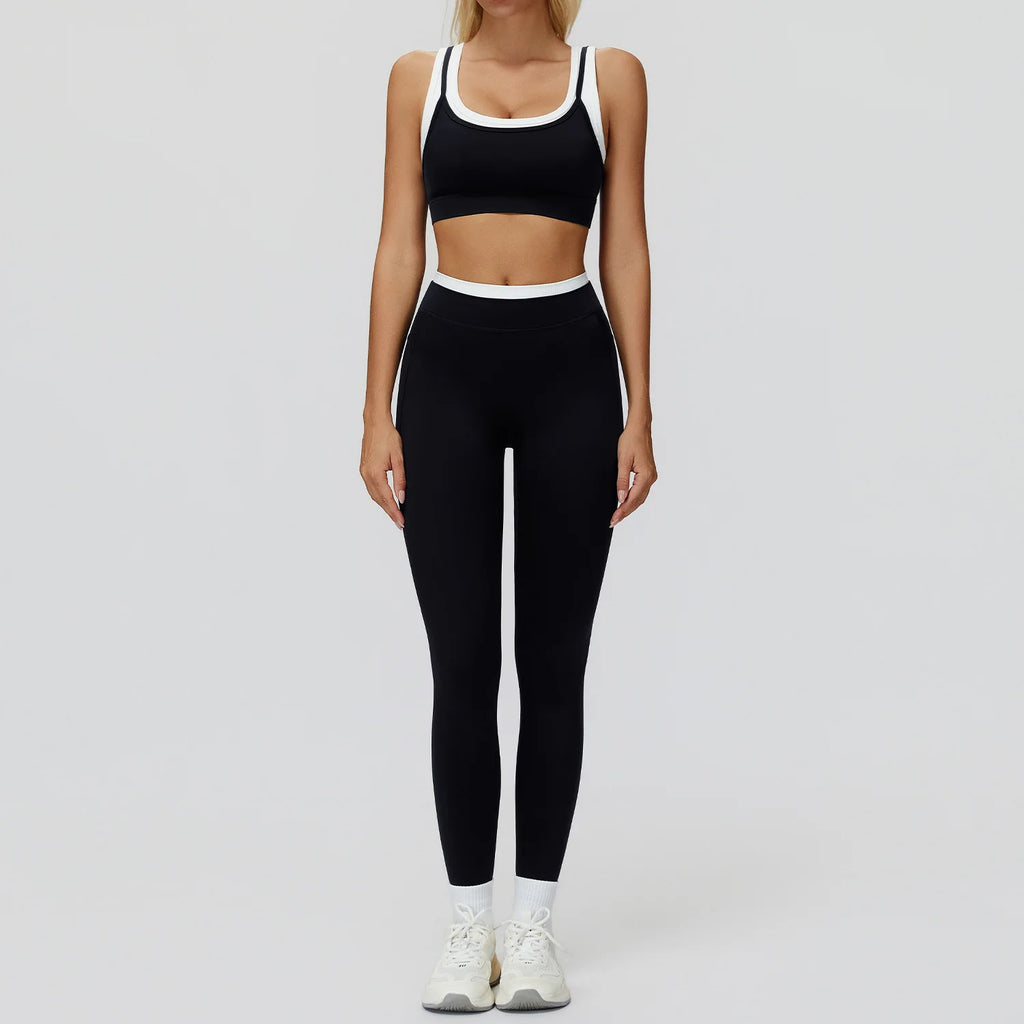 Seamless Yoga Set Sportswear Women 2PCS Workout Set Gym Top Female Clothing Fitness Bra High Waist Leggings Ribbed Sports Suit