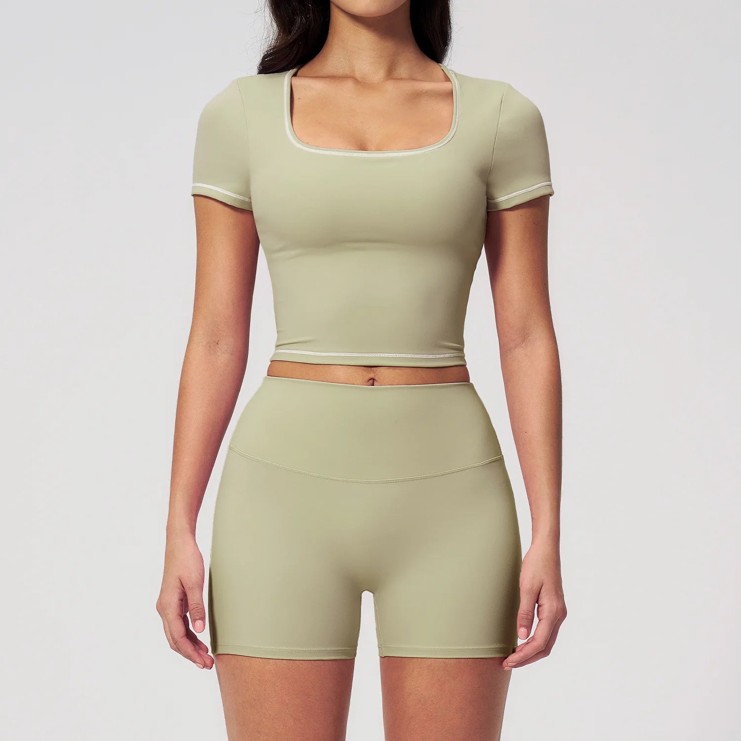 2Pcs Women'S Sliming Yoga Suit Pilates Exercise Set Crop Exposed Short Sleeve Leggings Yoga Clothes Outdoor Cycling Tracksuits