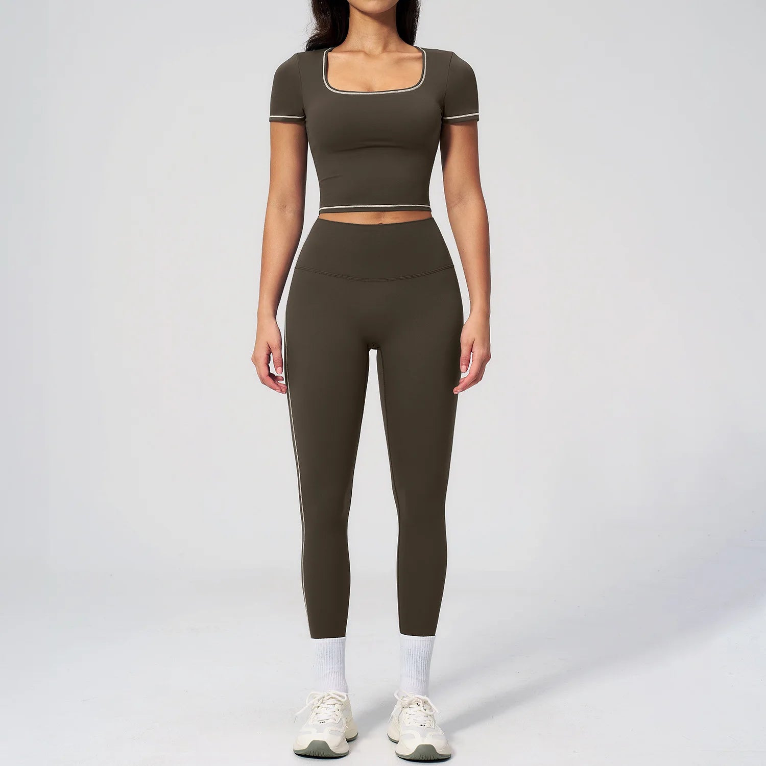2Pcs Women'S Sliming Yoga Suit Pilates Exercise Set Crop Exposed Short Sleeve Leggings Yoga Clothes Outdoor Cycling Tracksuits