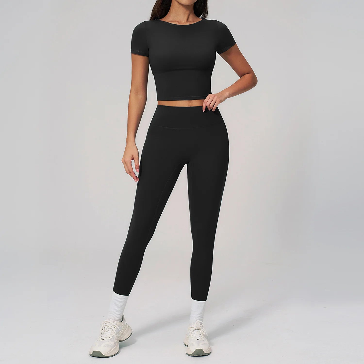 Yoga Clothing 2-Piece Set Fitness Suit Slim Yoga Short Sleeve Fitness Suit Running Sports Leggings Women Quick Drying Tracksuits