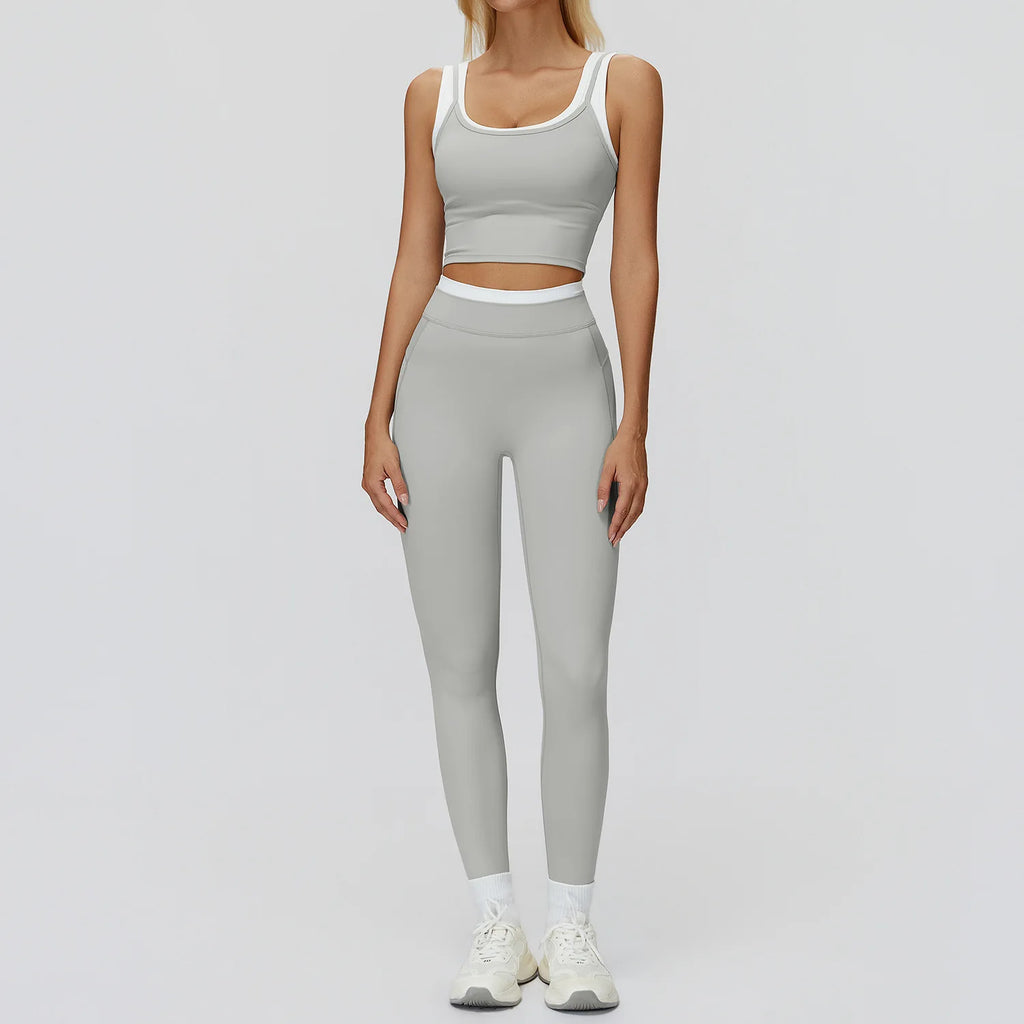 Seamless Yoga Set Sportswear Women 2PCS Workout Set Gym Top Female Clothing Fitness Bra High Waist Leggings Ribbed Sports Suit